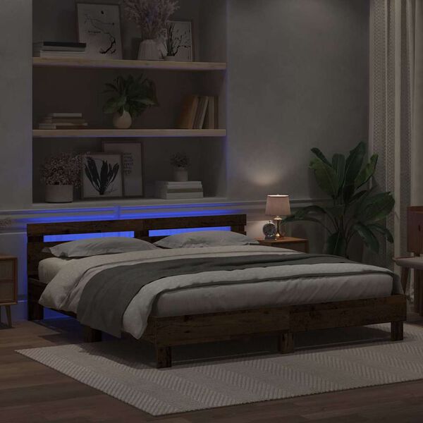 vidaXL Bettgestell mit Kopfteil Altholz 200 x 200 cm Holzwerkstoff