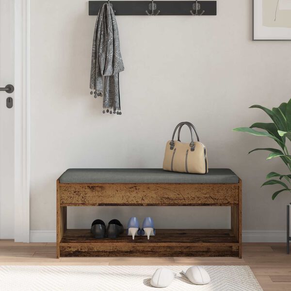 vidaXL Flurbank mit Kissen mit Regal Altholz 103 x 38 x 45 cm