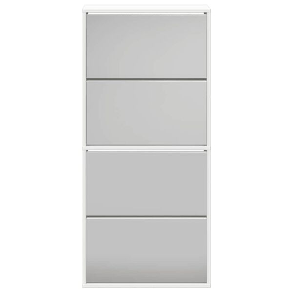 vidaXL Schuhschrank mit 4 F&auml;chern Spiegel Wei&szlig; 63&times;17&times;134 cm