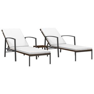 vidaXL Sonnenliegen 2 Stk. mit Tisch Poly Rattan Braun
