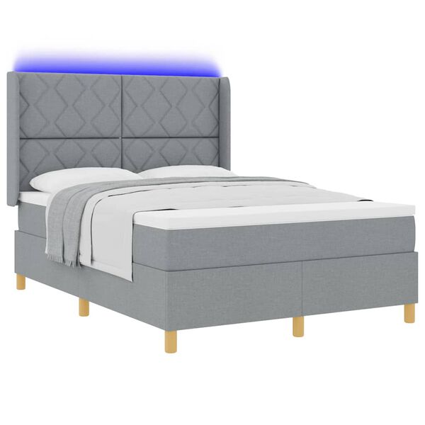 vidaXL Boxspringbett mit LED-Lichtleisten Hellgrau 160 x 200 cm Stoff