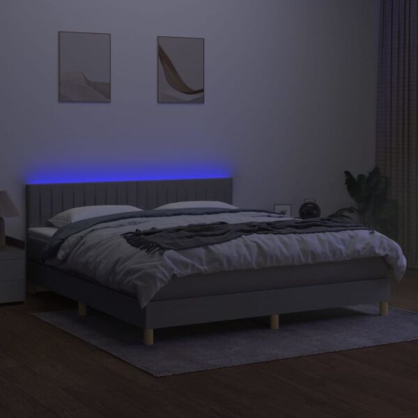 vidaXL Boxspringbett mit Matratze & LED Hellgrau 160x200 cm Stoff