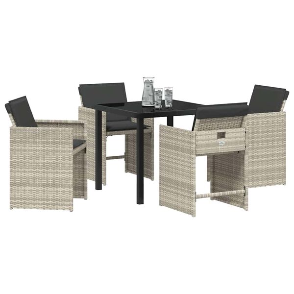 vidaXL Garten Essgruppe mit Kissen 5 pcs Hellgrau Poly-Rattan