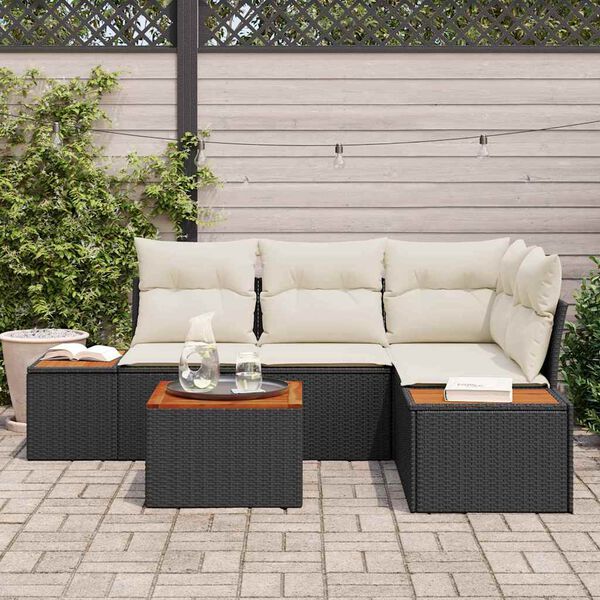 vidaXL Gartensofa-set mit Kissen 5 pcs Schwarz Poly-Rattan
