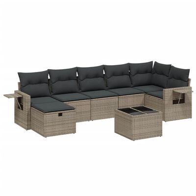 vidaXL 8-tlg. Garten-Sofagarnitur mit Kissen Grau Poly Rattan