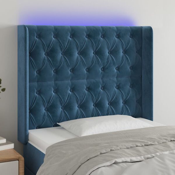 vidaXL LED Kopfteil Dunkelblau 103x16x118/128 cm Samt