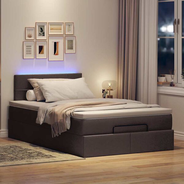 vidaXL Ottoman-Bett mit Matratze & LEDs Dunkelbraun 120x200 cm Stoff