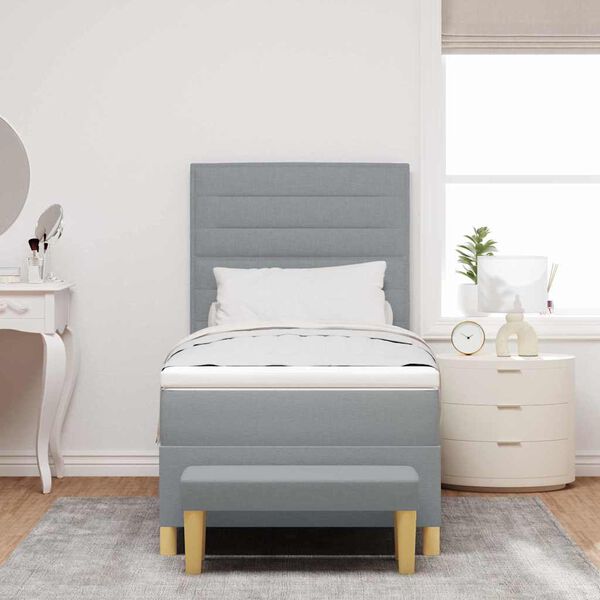 vidaXL Boxspringbett mit Matratze Hellgrau 100 x 200 cm Stoff