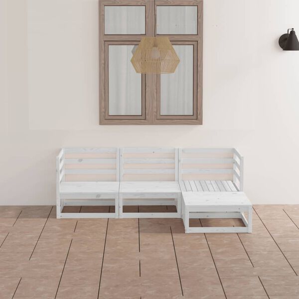 vidaXL 4-tlg. Garten-Lounge-Set Wei&szlig; Massivholz Kiefer
