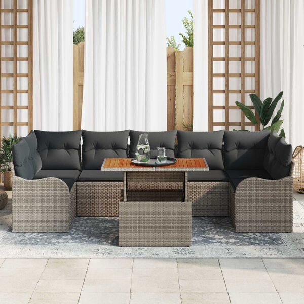 vidaXL Garten-Sofa-Set mit Speicher 8 pcs Grau Poly Rattan