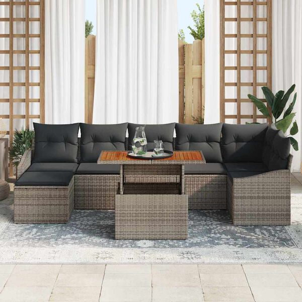 vidaXL Garten-Sofa-Set mit Speicher 8 pcs Grau Poly Rattan