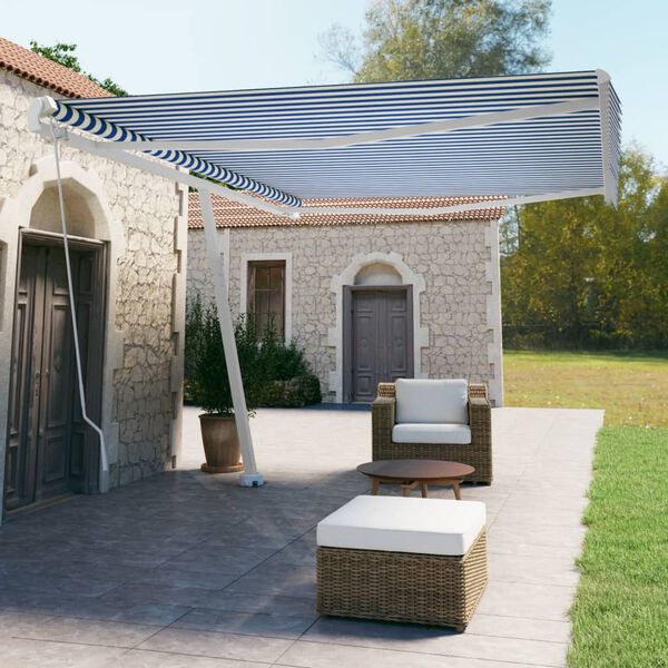 vidaXL Standmarkise Manuell Einziehbar 500x350 cm Blau/Wei&szlig;