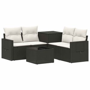 vidaXL Sofa Set 6 stk. Schwarz und Cremewei&szlig; Polyrattan und Stahl
