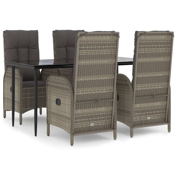 vidaXL 5-tlg. Garten-Essgruppe mit Kissen Schwarz und Grau Poly Rattan