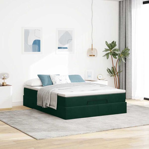 vidaXL Ottoman-Bett mit Matratze Dunkelgr&uuml;n 140x190 cm Samt
