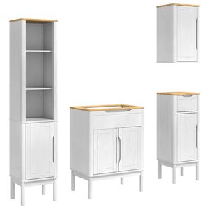 vidaXL Badezimmerm&ouml;bel-Set FLORO 4 Stk. Wei&szlig; Massives Kiefernholz