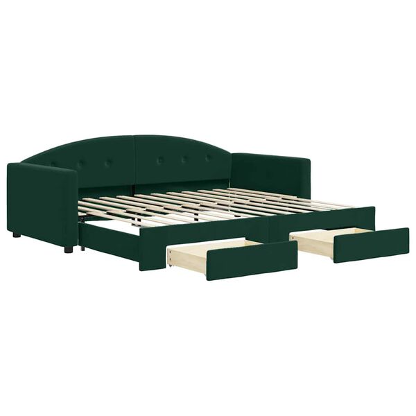 vidaXL Tagesbett Ausziehbar mit Schubladen Dunkelgr&uuml;n 90x200 cm Samt