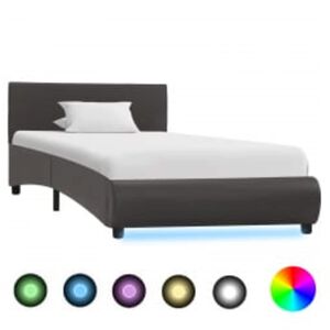 vidaXL Bettgestell mit LED Grau Kunstleder 90&times;200 cm