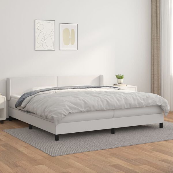 vidaXL Boxspringbett mit Matratze Wei&szlig; 200x200 cm Kunstleder