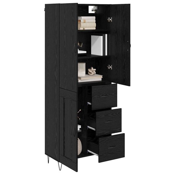vidaXL Highboard 2 St&uuml;ck Schwarz Eichen-Optik Ingenieurholz und Glas