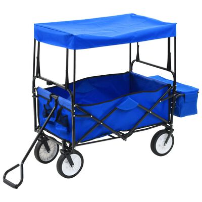 vidaXL Klappbarer Handwagen mit Sonnendach Stahl Blau