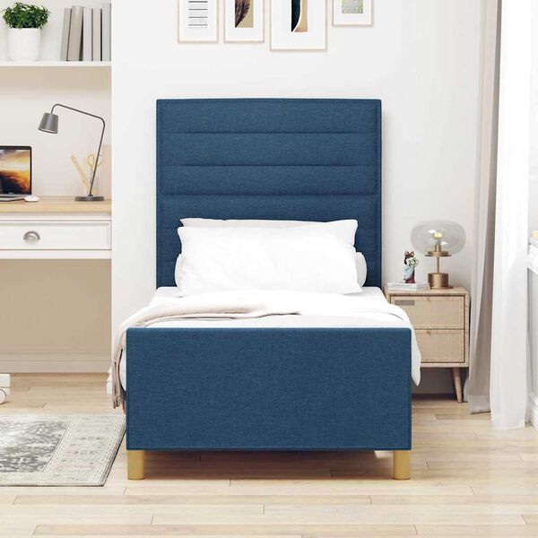 vidaXL Bettgestell mit Kopfteil Blau 90 x 200 cm Stoff