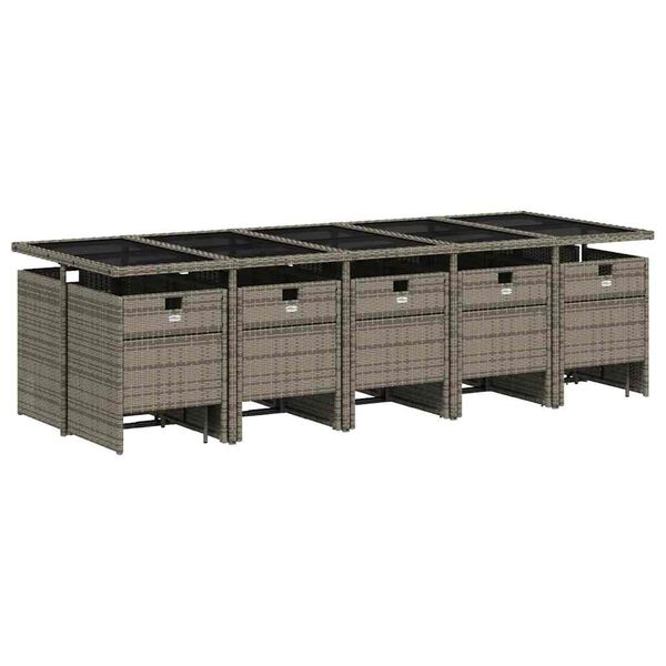 vidaXL 15-teiliges Garten-Ess-Set mit Kissen, grau, Polyrattan