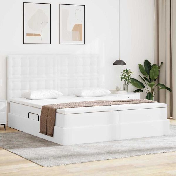 vidaXL Bett mit LED-Lichtleisten Reinwei&szlig; 200 x 200 cm PVC