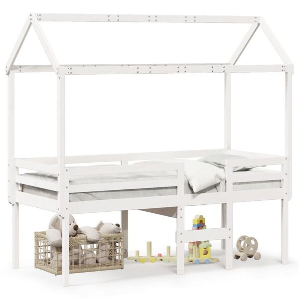 vidaXL Hochbett mit Dach Wei&szlig; 75x190 cm Massivholz Kiefer