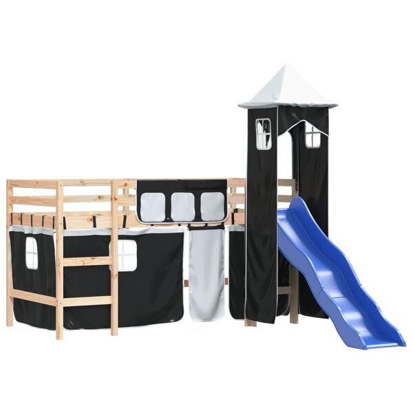vidaXL Kinderhochbett mit Turm Wei&szlig; & Schwarz 80x200 cm Kiefernholz