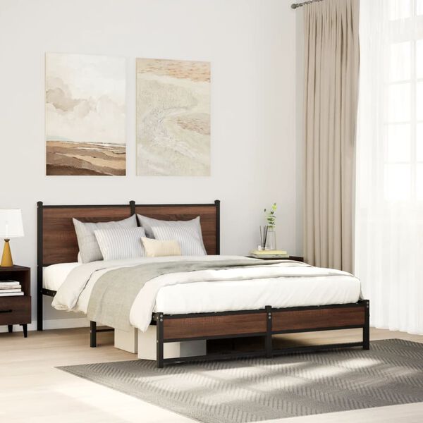 vidaXL Metallbett ohne Matratze Braun Eichen-Optik 137x190 cm