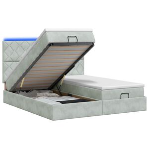 vidaXL Ottoman-Bett mit Matratze und LED Hellgrau 160 x 200 cm Samt