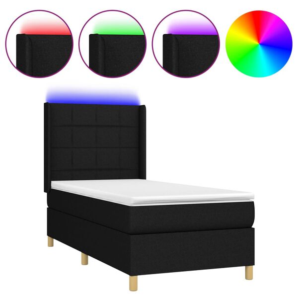 vidaXL Boxspringbett mit Matratze & LED Schwarz 100x200 cm Stoff