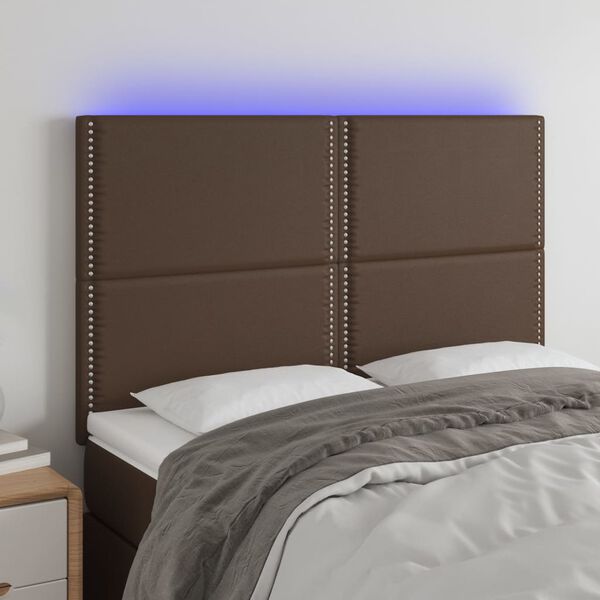vidaXL LED Kopfteil Braun 144x5x118/128 cm Kunstleder