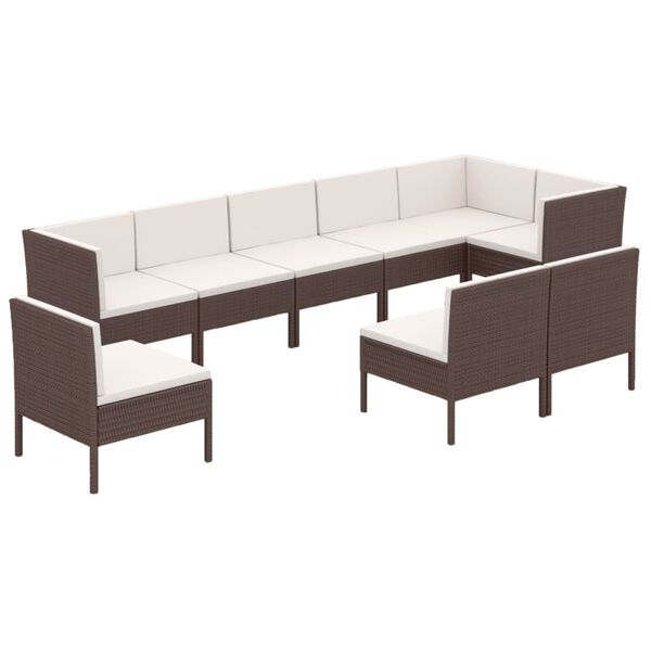 vidaXL 9-tlg. Garten-Lounge-Set mit Auflagen Poly Rattan Braun