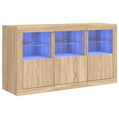 vidaXL Sideboard mit LED-Leuchten Sonoma-Eiche 123x37x67 cm