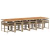 vidaXL 13-tlg. Garten-Essgruppe mit Kissen Beige Poly Rattan