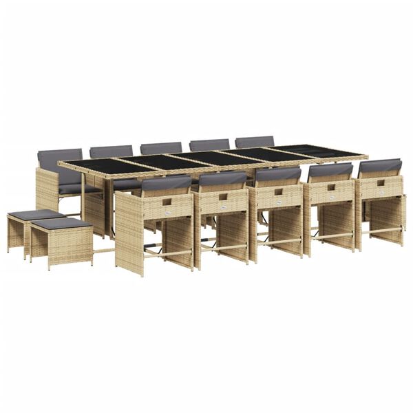 vidaXL 15-tlg. Garten-Essgruppe mit Kissen Beigemischung Poly Rattan