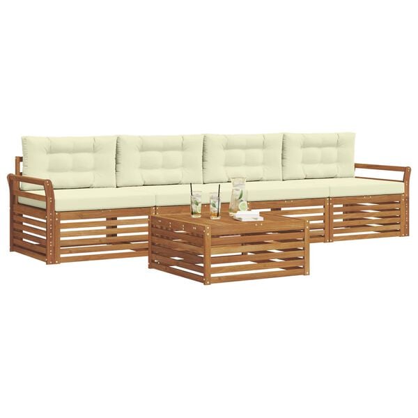 vidaXL Outdoor-Sofagarnitur mit Kissen 5 pcs Natur und Creme