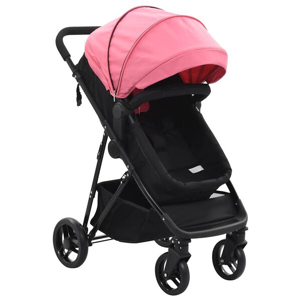vidaXL 2-in-1 Buggy/Kinderwagen Rosa und Schwarz Stahl