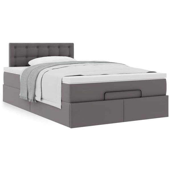 vidaXL Ottoman-Bett mit Matratze Grau 120x190 cm Kunstleder