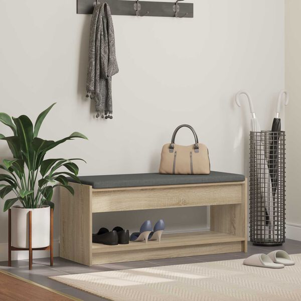 vidaXL Flurbank mit Kissen mit Regal Sonoma-Eiche 103 x 38 x 45 cm