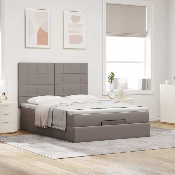 vidaXL Ottoman-Bett mit Matratze & LEDs Taupe 140x190 cm Stoff