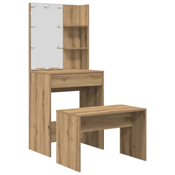 vidaXL Schminktisch-Set mit LED-Leuchten Artisan-Eiche Holzwerkstoff