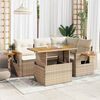 vidaXL 5-tlg. Garten-Sofagarnitur mit Kissen Beige Poly Rattan Akazie