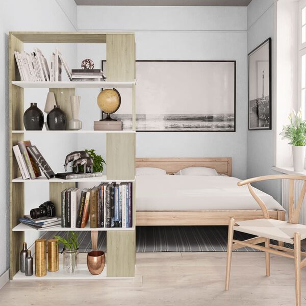 vidaXL B&uuml;cherregal/Raumteiler Wei&szlig; Sonoma-Eiche 80x24x159 cm