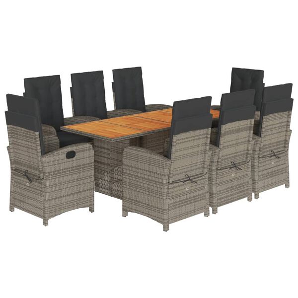 vidaXL 9-tlg. Garten-Essgruppe mit Kissen Grau Poly Rattan
