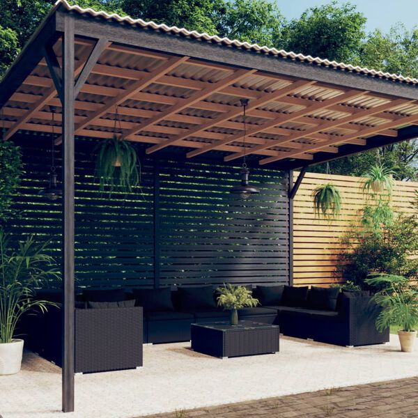vidaXL 11-tlg. Garten-Lounge-Set mit Kissen Poly Rattan Schwarz