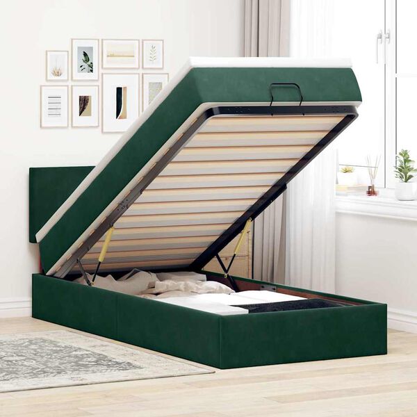 vidaXL Ottoman-Bett mit Matratze Dunkelgr&uuml;n 100x200 cm Samt