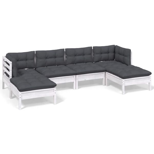 vidaXL 6-tlg. Garten-Lounge-Set mit Kissen Wei&szlig; Kiefernholz